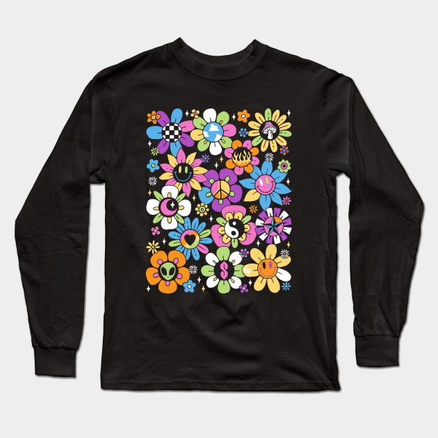 Neon Pastel Smiley Blossoms Long Sleeve T-Shirt by DajonAcevedo